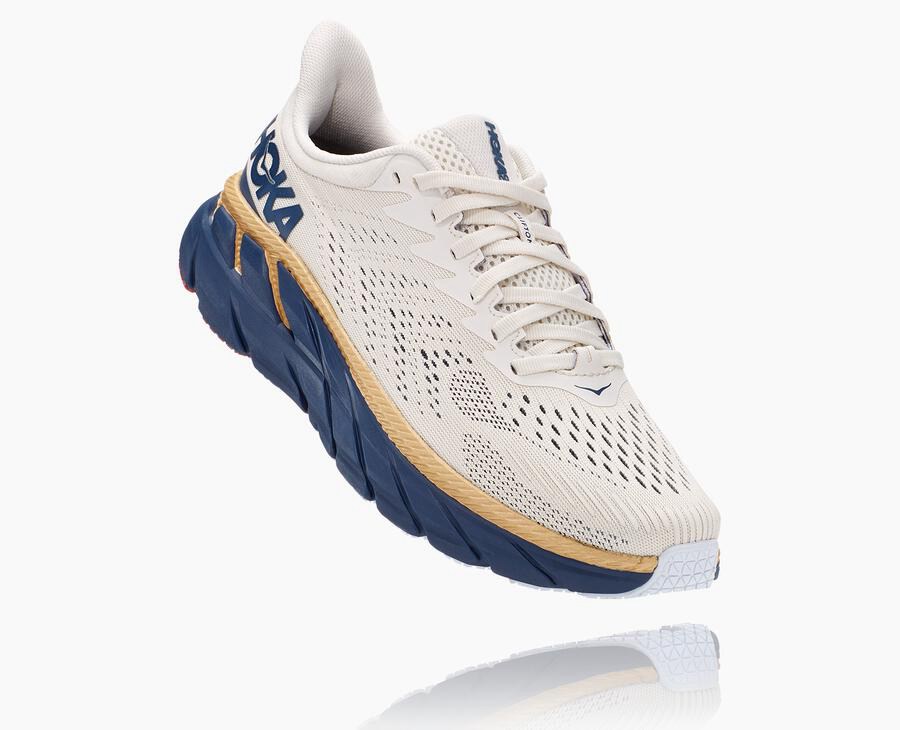 Hoka One One Clifton 7 - Women Running Shoes - White/Blue,Australia EVB-659378